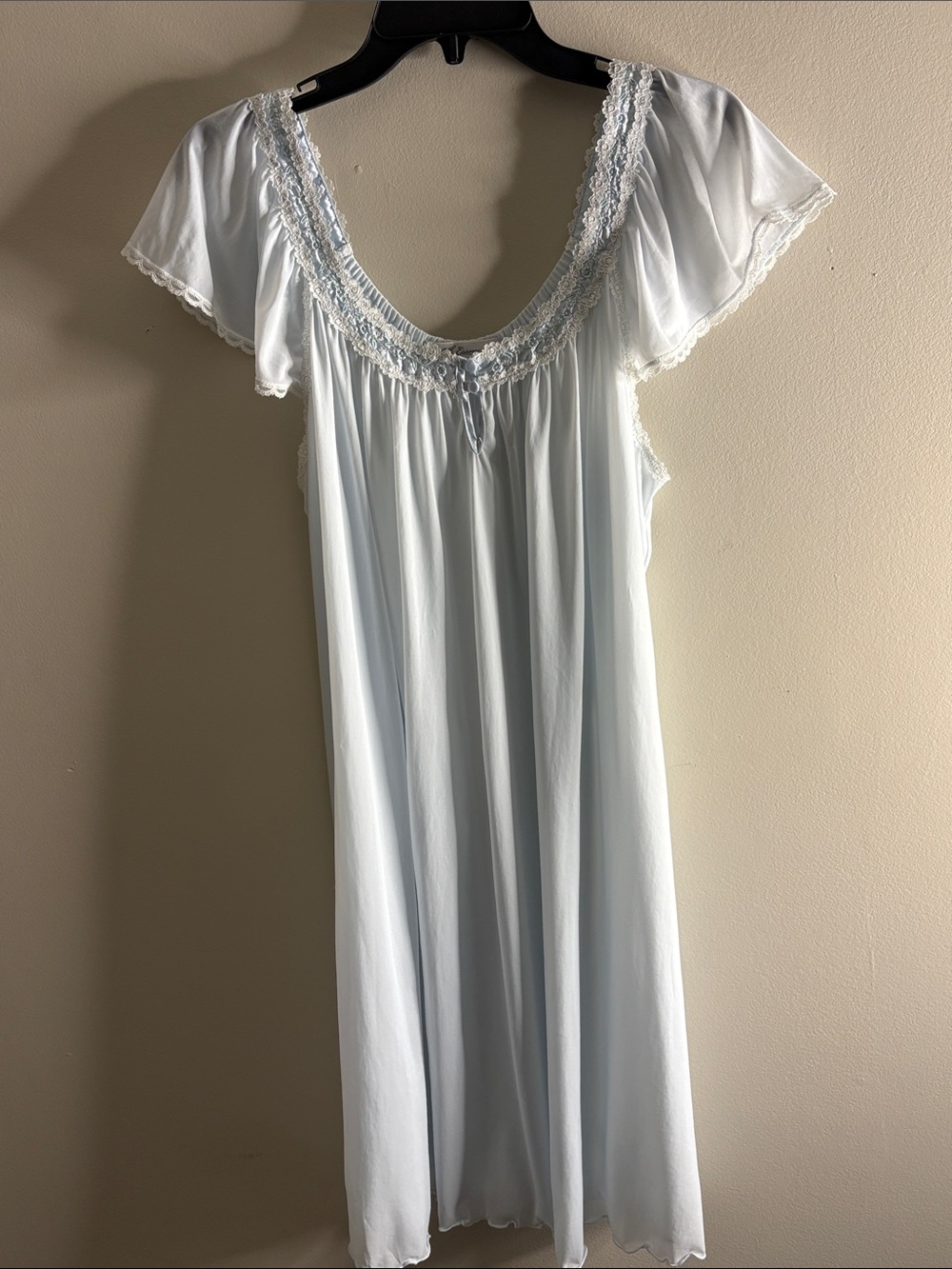Light Blue Lace-Trim Flutter-Sleeve Chemise by